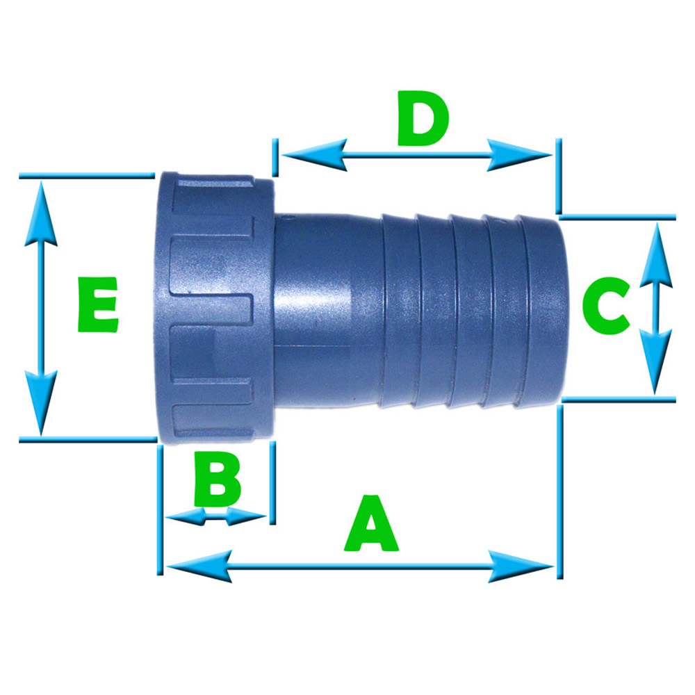 Schlauchtülle PP 32 mm (1 1/4) mit G 1 1/4 Zoll Aussengewinde und  Überwurfmutter aus PVC