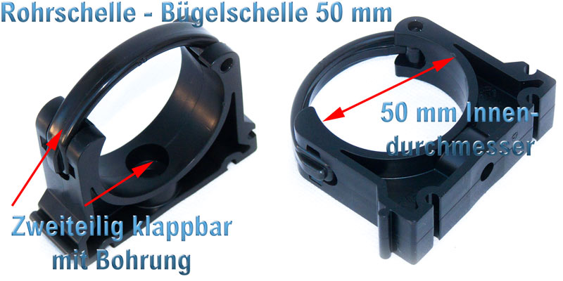 Rohrschelle 50mm (2 Zoll) zweiteilig klappbar Bügelschelle VDL PP  Kunststoff Typ B